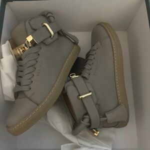 Buscemi Gray High-Top Sneakers with Gold Accents
